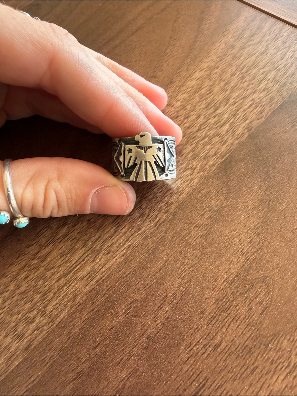 Sterling Silver Thunderbird Statement Ring - Two-Tone Finish